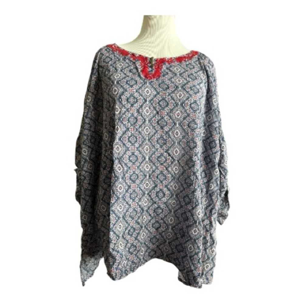 Catherines Blue and Red Patterned Tunic -Size 4x